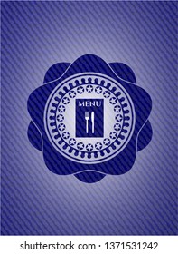 restaurant menu icon inside emblem with jean texture