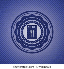 restaurant menu icon inside emblem with denim high quality background