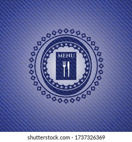 restaurant menu icon inside emblem with jean high quality background. 
