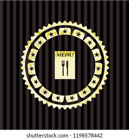 restaurant menu icon inside gold badge or emblem