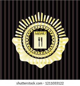 restaurant menu icon inside gold badge or emblem