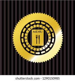 restaurant menu icon inside gold shiny badge