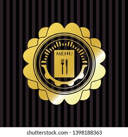 restaurant menu icon inside gold badge or emblem