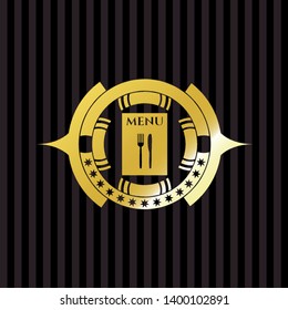 restaurant menu icon inside gold badge or emblem