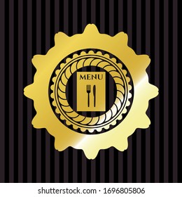 restaurant menu icon inside gold badge or emblem