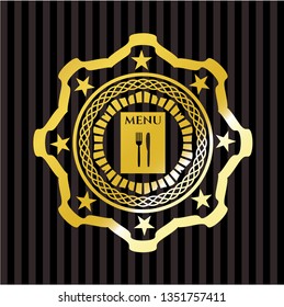 restaurant menu icon inside golden badge or emblem