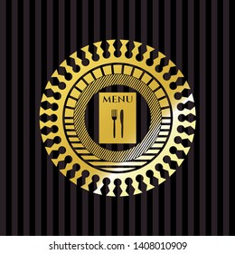 restaurant menu icon inside golden emblem or badge