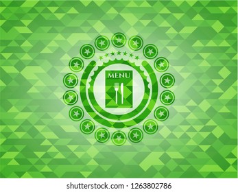 restaurant menu icon inside green mosaic emblem
