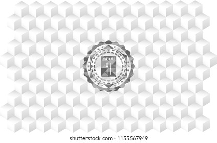 restaurant menu icon inside grey badge with geometric cube white background