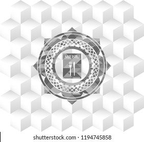 restaurant menu icon inside grey emblem. Vintage with geometric cube white background