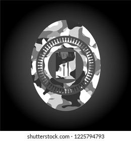 restaurant menu icon inside grey camouflaged emblem