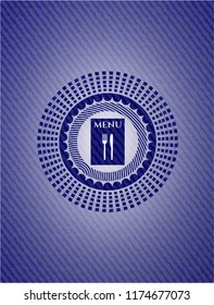 restaurant menu icon inside jean or denim emblem or badge background