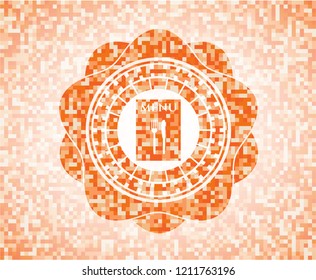 restaurant menu icon inside orange mosaic emblem