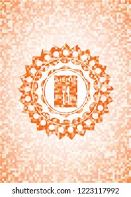 restaurant menu icon inside orange tile background illustration. Square geometric mosaic seamless pattern with emblem inside.
