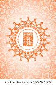 restaurant menu icon inside orange mosaic emblem with background