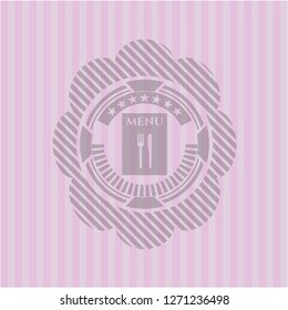 restaurant menu icon inside pink emblem. Vintage.