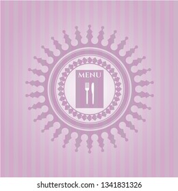 restaurant menu icon inside pink emblem. Retro