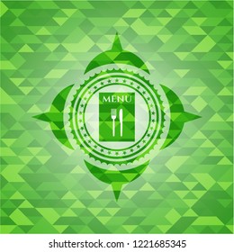 restaurant menu icon inside realistic green mosaic emblem