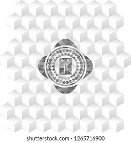 restaurant menu icon inside realistic grey emblem with geometric cube white background