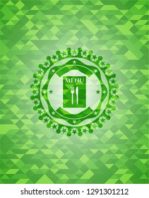 restaurant menu icon inside realistic green emblem. Mosaic background