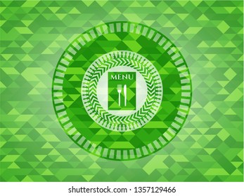 restaurant menu icon inside realistic green emblem. Mosaic background