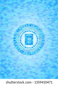 restaurant menu icon inside realistic sky blue mosaic emblem