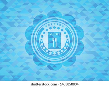 restaurant menu icon inside realistic sky blue emblem. Mosaic background