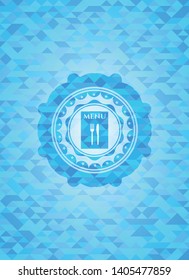 restaurant menu icon inside realistic sky blue mosaic emblem