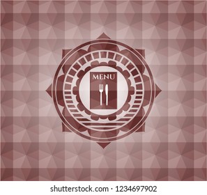 restaurant menu icon inside red geometric emblem. Seamless.