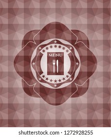 restaurant menu icon inside red seamless geometric badge.