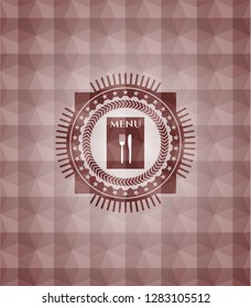 restaurant menu icon inside red geometric emblem. Seamless.