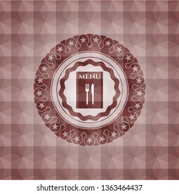 restaurant menu icon inside red geometric emblem. Seamless.