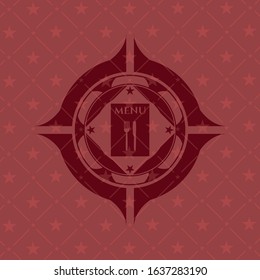 restaurant menu icon inside red emblem. Vintage.