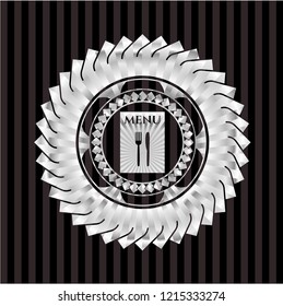 restaurant menu icon inside silver badge or emblem