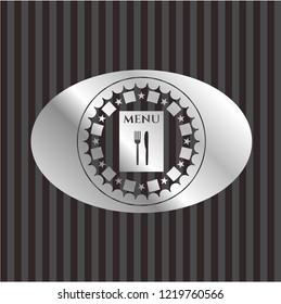 restaurant menu icon inside silver shiny badge