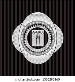 restaurant menu icon inside silver badge or emblem