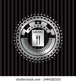 restaurant menu icon inside silver emblem or badge