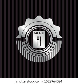 restaurant menu icon inside silver emblem or badge