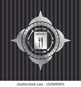 restaurant menu icon inside silver shiny badge