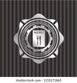 restaurant menu icon inside silvery badge or emblem