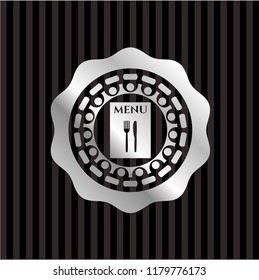 restaurant menu icon inside silvery badge or emblem