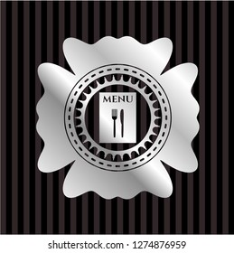 restaurant menu icon inside silvery badge or emblem