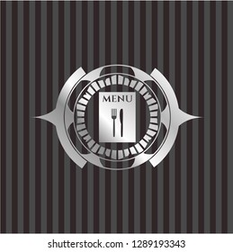 restaurant menu icon inside silvery shiny badge