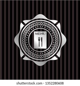 restaurant menu icon inside silvery badge or emblem
