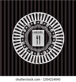 restaurant menu icon inside silvery badge or emblem