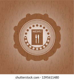 restaurant menu icon inside vintage wooden emblem