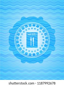 restaurant menu icon inside water wave concept style emblem.