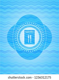 restaurant menu icon inside water wave representation emblem.