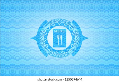restaurant menu icon inside water representation emblem.