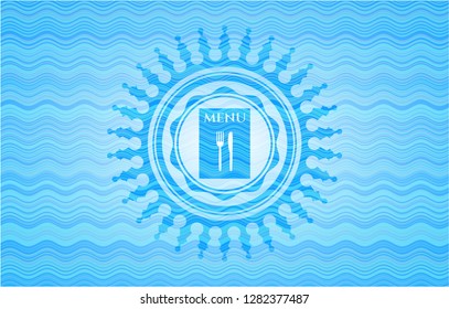 restaurant menu icon inside water concept badge background.